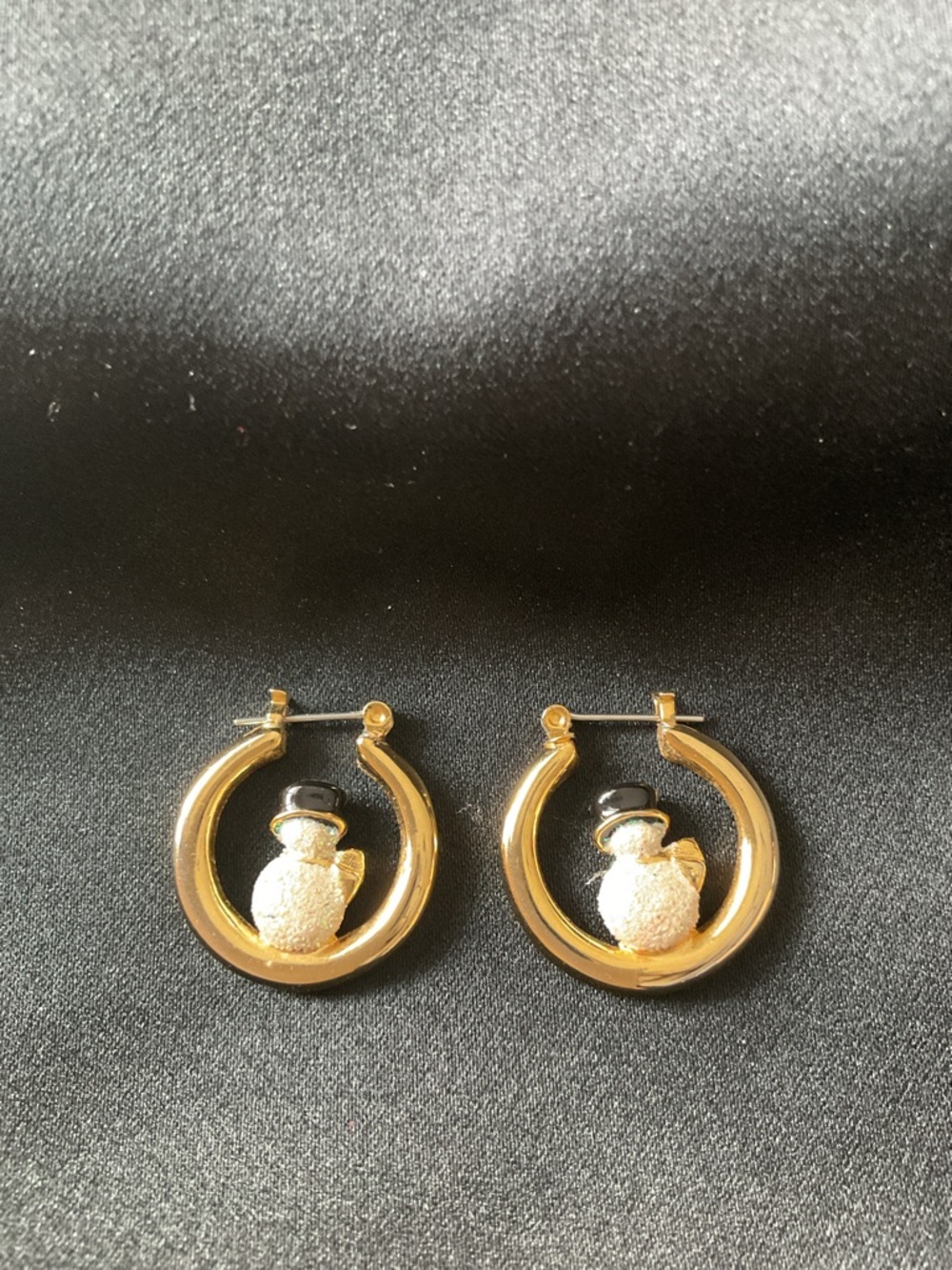 Vintage Danecraft Gold Hoop Snowman Earrings